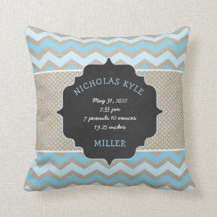 Rustic Blue Baby Boys Geburtsstatistik Keepake Kop Kissen