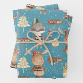 Rustic Blue Baby First Christmas Animals Add Name Geschenkpapier Set (Beispiel)