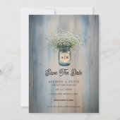 Rustic Blue Baby's Atem Foto Save the Date Karte (Rückseite)
