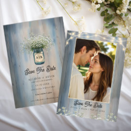 Rustic Blue Baby's Atem Foto Save the Date Karte
