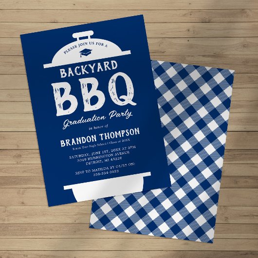 Rustic Blue Backyard GRILLEN Graduation Party Einladung