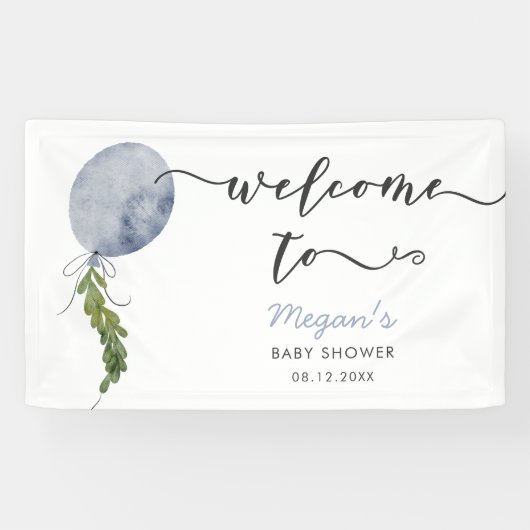 Rustic Blue Balloon Baby Dusche Willkommen Banner (Horizontal)