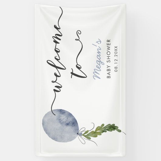 Rustic Blue Balloon Baby Dusche Willkommen Banner (Vertikal)