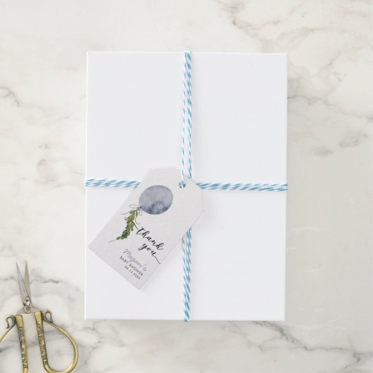 Rustic Blue Balloon Danke Baby Dusche Geschenkanhänger (Mit Garn)