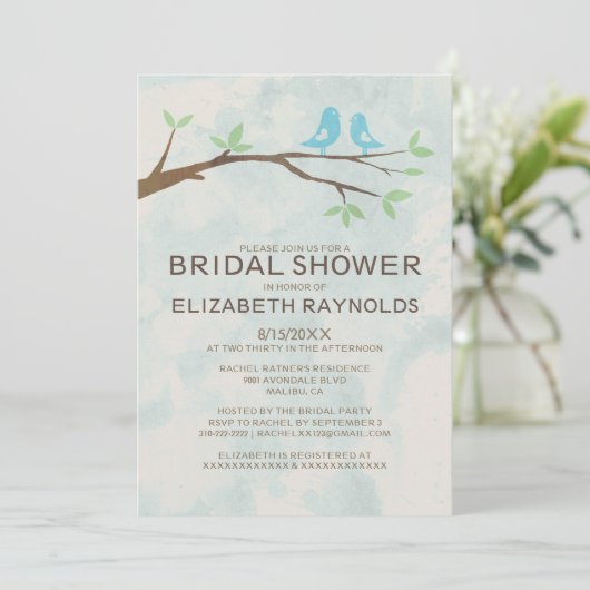 Rustic Blue Bird Bridal Dusche Einladungen (Stehend Vorderseite)