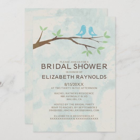 Rustic Blue Bird Bridal Dusche Einladungen (Vorne/Hinten)