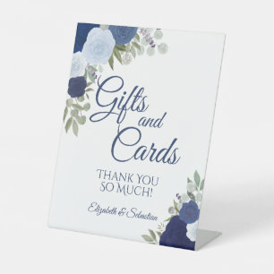 Rustic Blue Boho Blumengeschenke & Cards Hochzeit Sockelschild