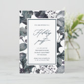 Rustic Blue Botanic Calligraphy Holiday Party Einladung (Stehend Vorderseite)