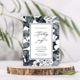 Rustic Blue Botanic Calligraphy Holiday Party Einladung