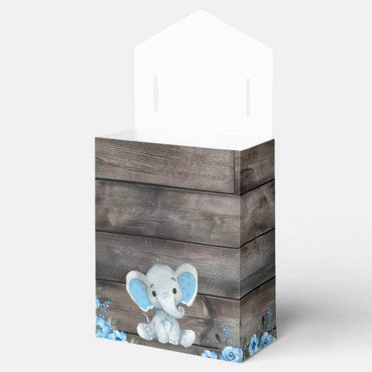 Rustic Blue Boy Elephant Gefallen Box Baby Dusche Geschenkschachtel (Geöffnet)