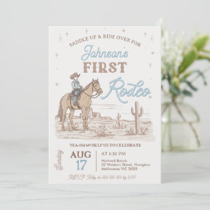 Rustic Blue Brown Cowboy First Rodeo 1. Geburtstag Einladung