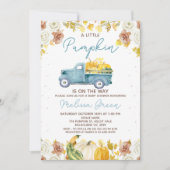 Rustic Blue Brown Fall Pumpkin Truck Baby Shower Einladung (Vorderseite)