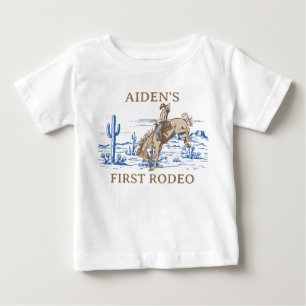 Rustic Blue Brown First Rodeo 1. Geburtstag Baby T-shirt