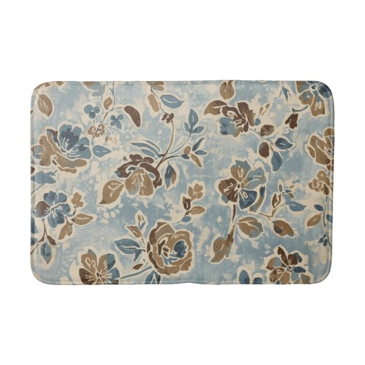 Rustic Blue Brown Tan Floral Badematte (Vorderseite)