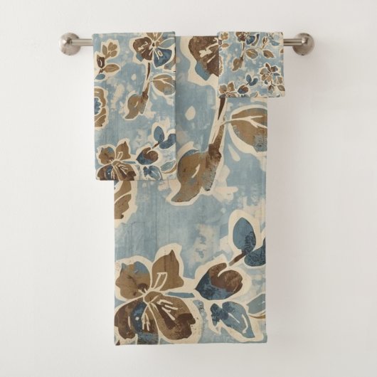 Rustic Blue Brown Tan Floral Badhandtuch Set (Insitu)