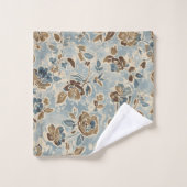 Rustic Blue Brown Tan Floral Badhandtuch Set (Waschlappen)