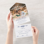 Rustic Blue Brush Script Foto Hochzeit All In One Einladung (Abreißen)