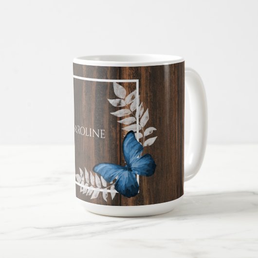 Rustic Blue Butterfly Personalisiert Coffee Tasse (VorderseiteRechts)