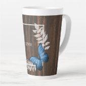 Rustic Blue Butterfly Personalisiert Latte Tasse (Rechte Ecke)