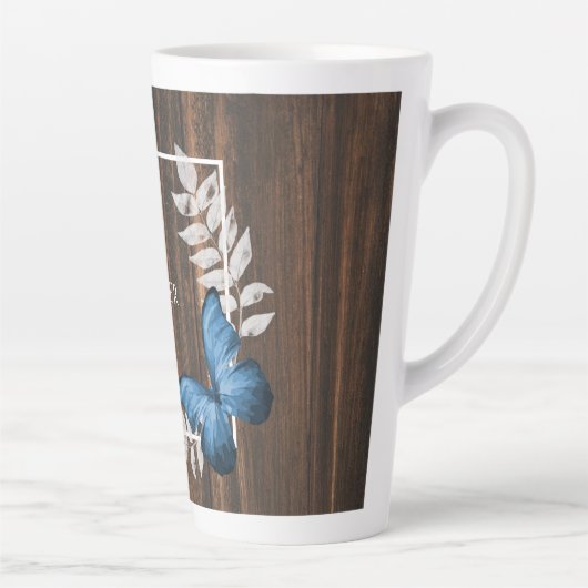 Rustic Blue Butterfly Personalisiert Latte Tasse (Rechts)