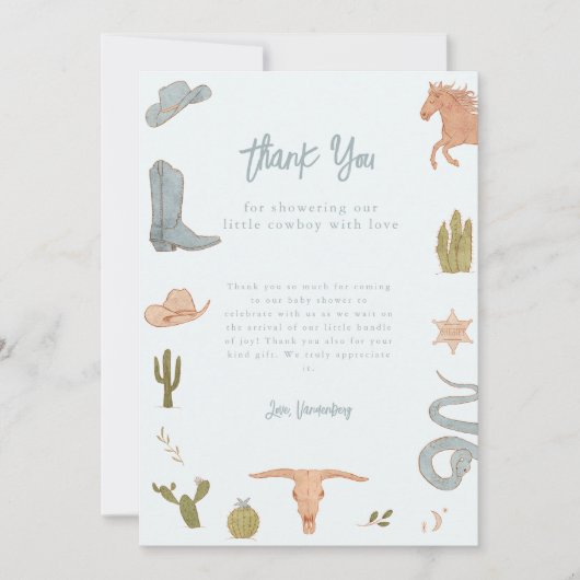 Rustic Blue Cowboy Baby Dusche Dankeskarte (Vorderseite)