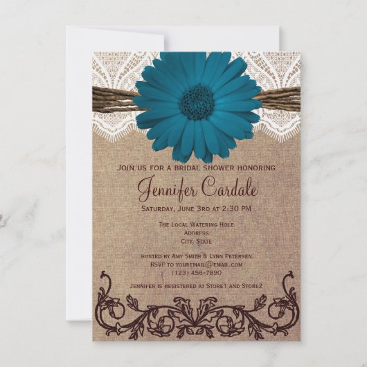 Rustic Blue Daisy Bridal Dusche Einladungen (Vorderseite)