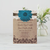 Rustic Blue Daisy Probe Dinner Einladungen (Stehend Vorderseite)