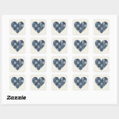 Rustic Blue Denim Patchwork Heart Illustration Quadratischer Aufkleber (Blatt)