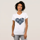 Rustic Blue Denim Patchwork Heart Illustration T-Shirt (Vorne ganz)