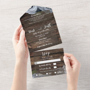 Rustic Blue Dusty Rose Vintag Lace Wedding All In One Einladung