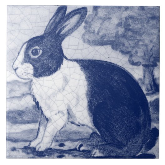 Rustic Blue Dutch Bunny Rabbit Delft Faces Verlass Fliese (Vorderseite)