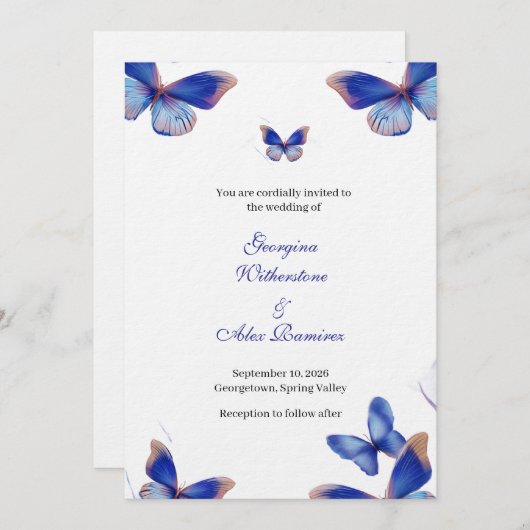 Rustic Blue Editable Photo Wedding Invite Einladung (Vorne/Hinten)