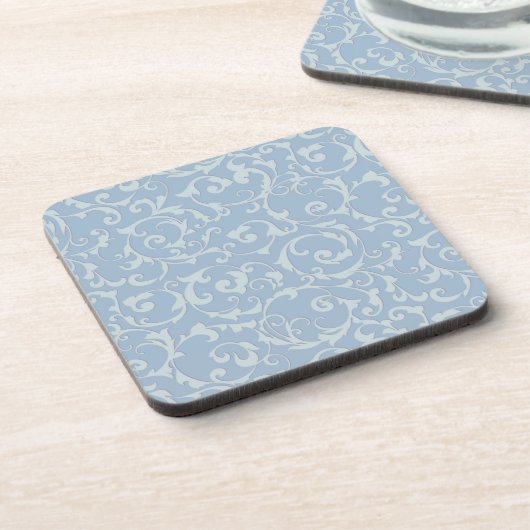 Rustic Blue Elegante Royal Damask Swirl Getränkeuntersetzer (Linke Seite)