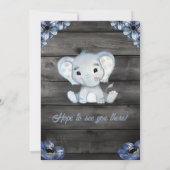 Rustic Blue Elephant Baby Dusche Einladung (Rückseite)