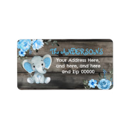 Rustic Blue Elephant Rücksendeadresse Baby Dusche Adressaufkleber