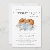 Rustic Blue Fall Twins Pumpkins Baby Dusche Einladung (Vorderseite)
