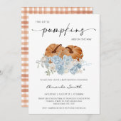 Rustic Blue Fall Twins Pumpkins Baby Dusche Einladung (Vorne/Hinten)