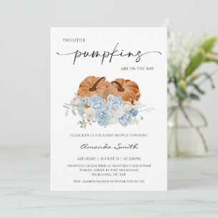 Rustic Blue Fall Twins Pumpkins Baby Dusche Einladung
