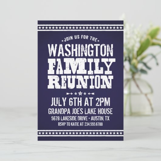 Rustic Blue Family Wiedersehen Einladung (Stehend Vorderseite)