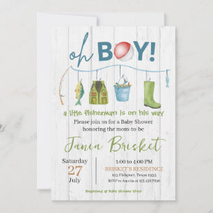Rustic Blue Fishing Design Baby Shower Boy Einladung