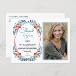 Rustic Blue Floral 50. Geburtstag Danke Foto Postkarte