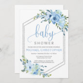 Rustic Blue Floral Boy Baby Dusche Einladung (Vorne/Hinten)