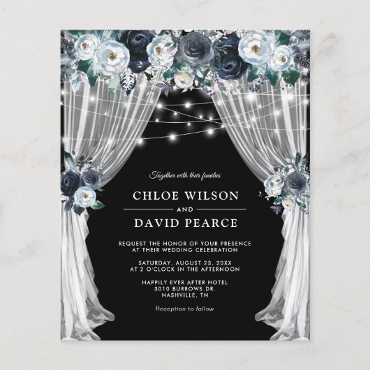 Rustic Blue Floral Budget Hochzeitseinladungen (Vorderseite)