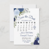 Rustic Blue Floral Elegante Boho Wedding Calendar Save The Date (Vorderseite)