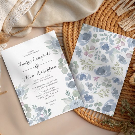 Rustic Blue Floral & Eucalyptus Wedding  Einladung
