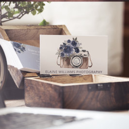 Rustic Blue Floral Vintag Camera Fotograf Visitenkarte