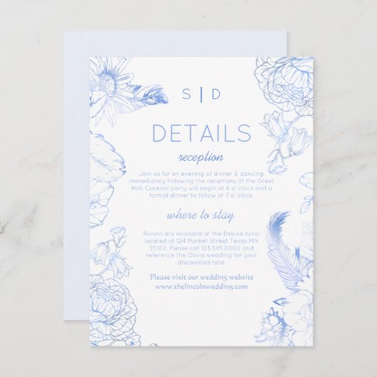Rustic Blue Floral Wedding Begleitkarte (Vorne/Hinten)