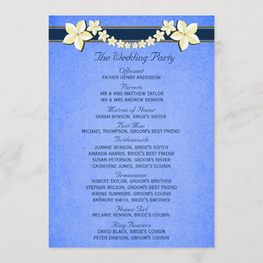 Rustic Blue Floral Wedding Program Vorlagen (Rückseite)