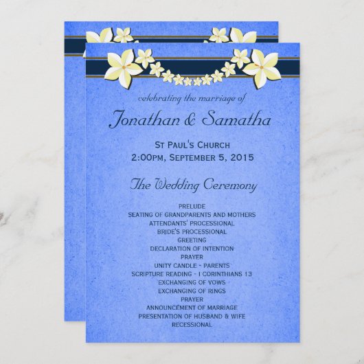 Rustic Blue Floral Wedding Program Vorlagen (Vorne/Hinten)