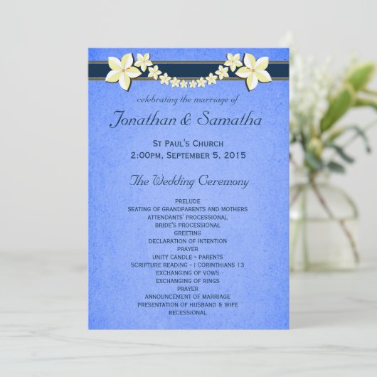 Rustic Blue Floral Wedding Program Vorlagen (Stehend Vorderseite)